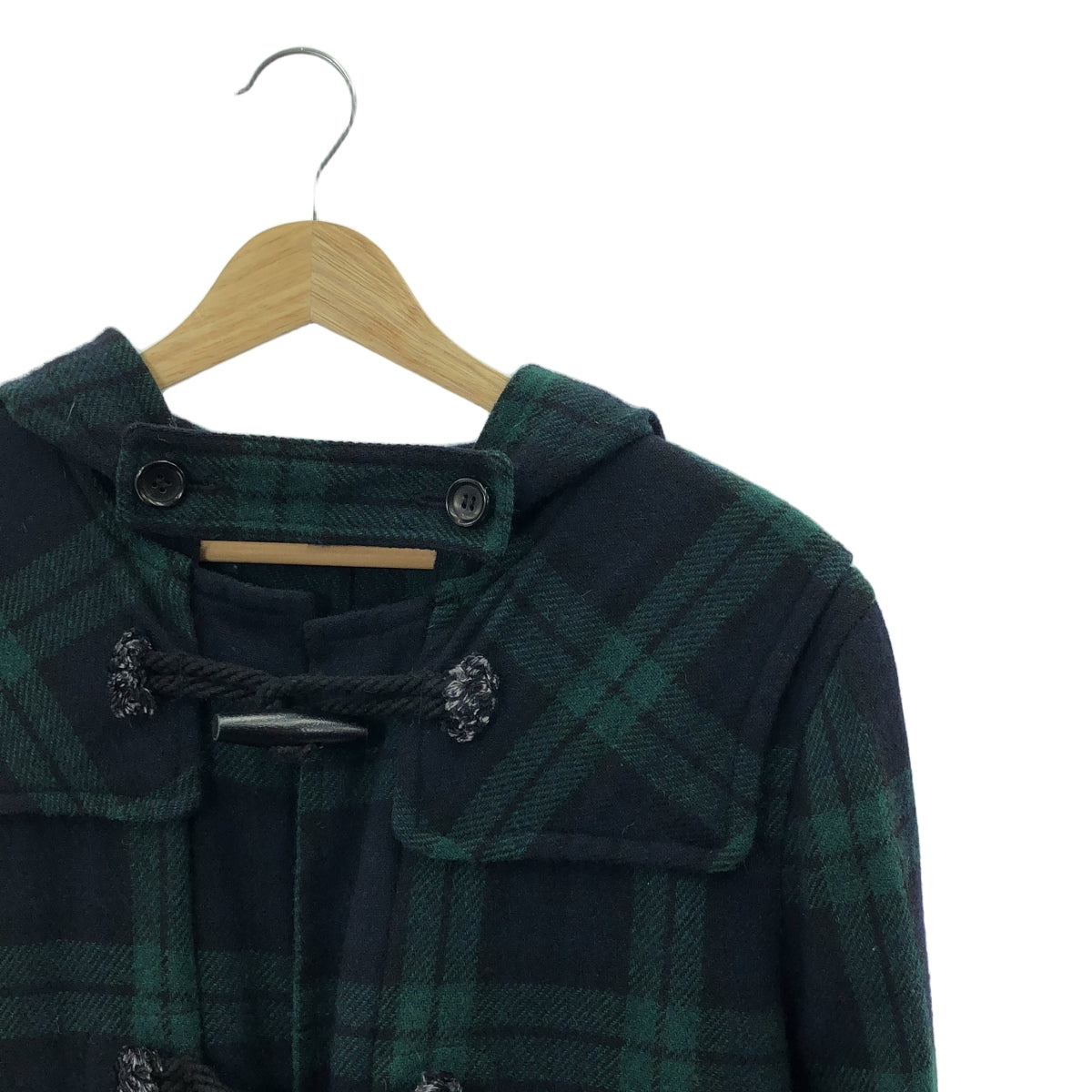 COMME des GARCONS HOMME PLUS | 2008秋冬 |羊毛縮水格紋粗呢大衣連帽衫 | S |綠色/海軍藍/黑色 |男士