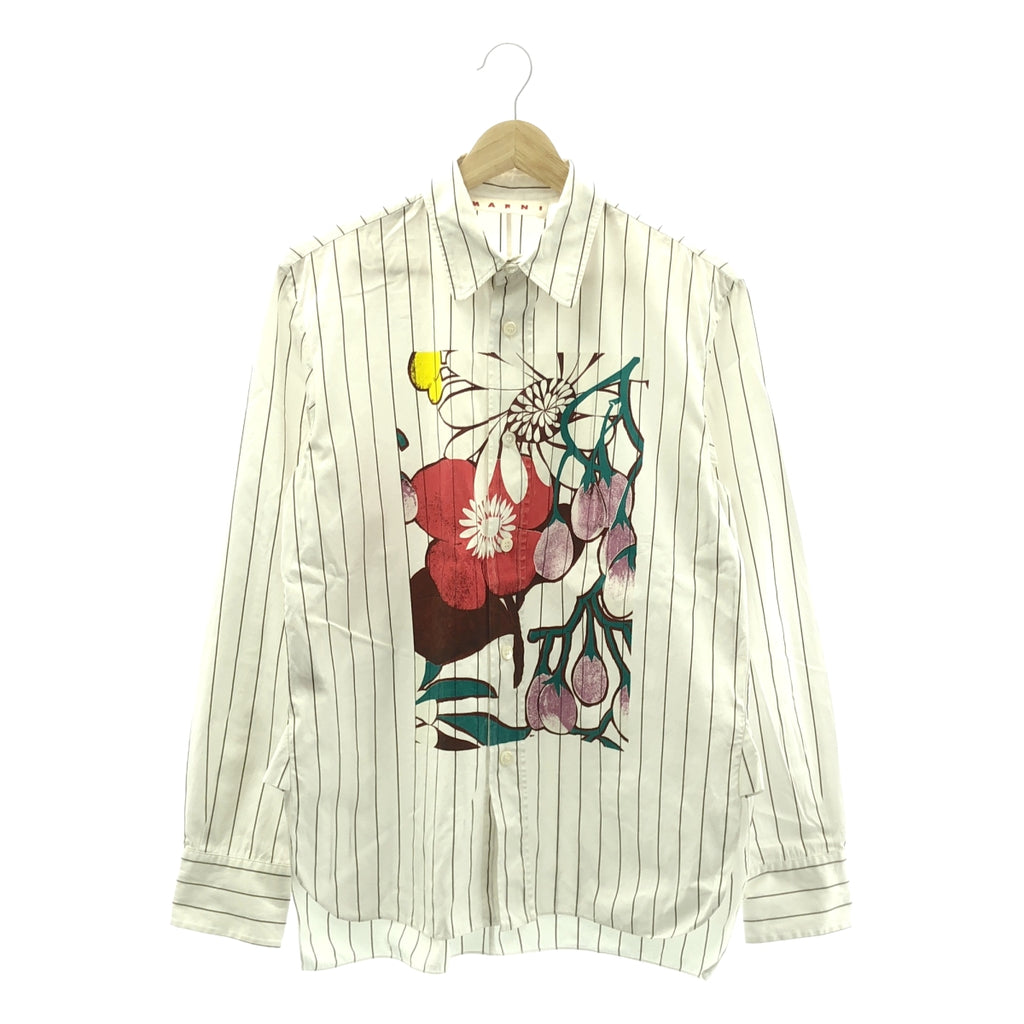 MARNI / マルニ | コットン フロントプリント ストライプ シャツ | 40 | ホワイト/ブラウン | レディース