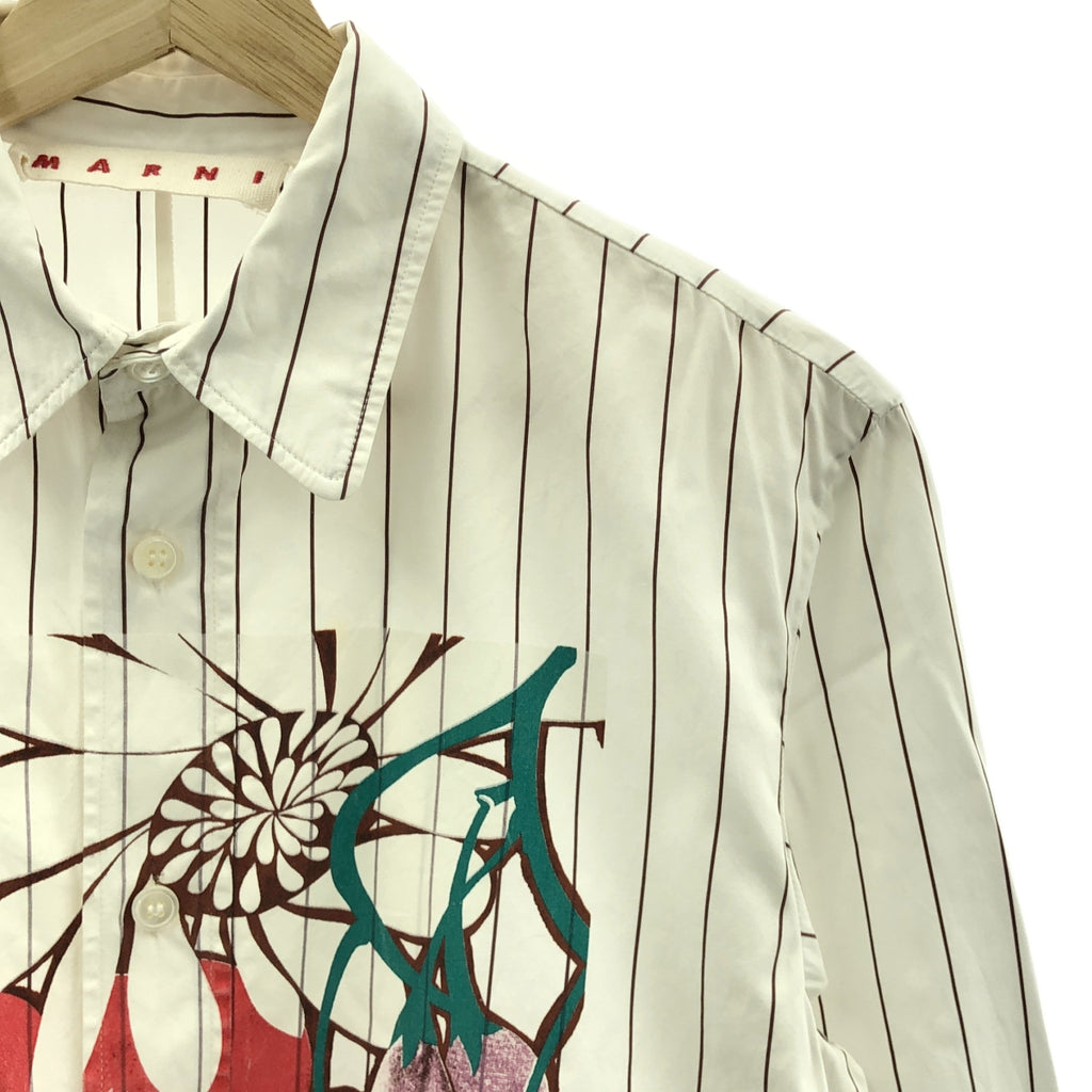 MARNI / マルニ | コットン フロントプリント ストライプ シャツ | 40 | ホワイト/ブラウン | レディース