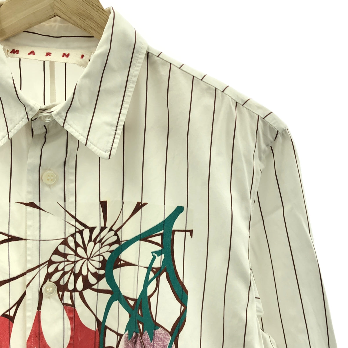 MARNI / マルニ | コットン フロントプリント ストライプ シャツ | 40 | ホワイト/ブラウン | レディース