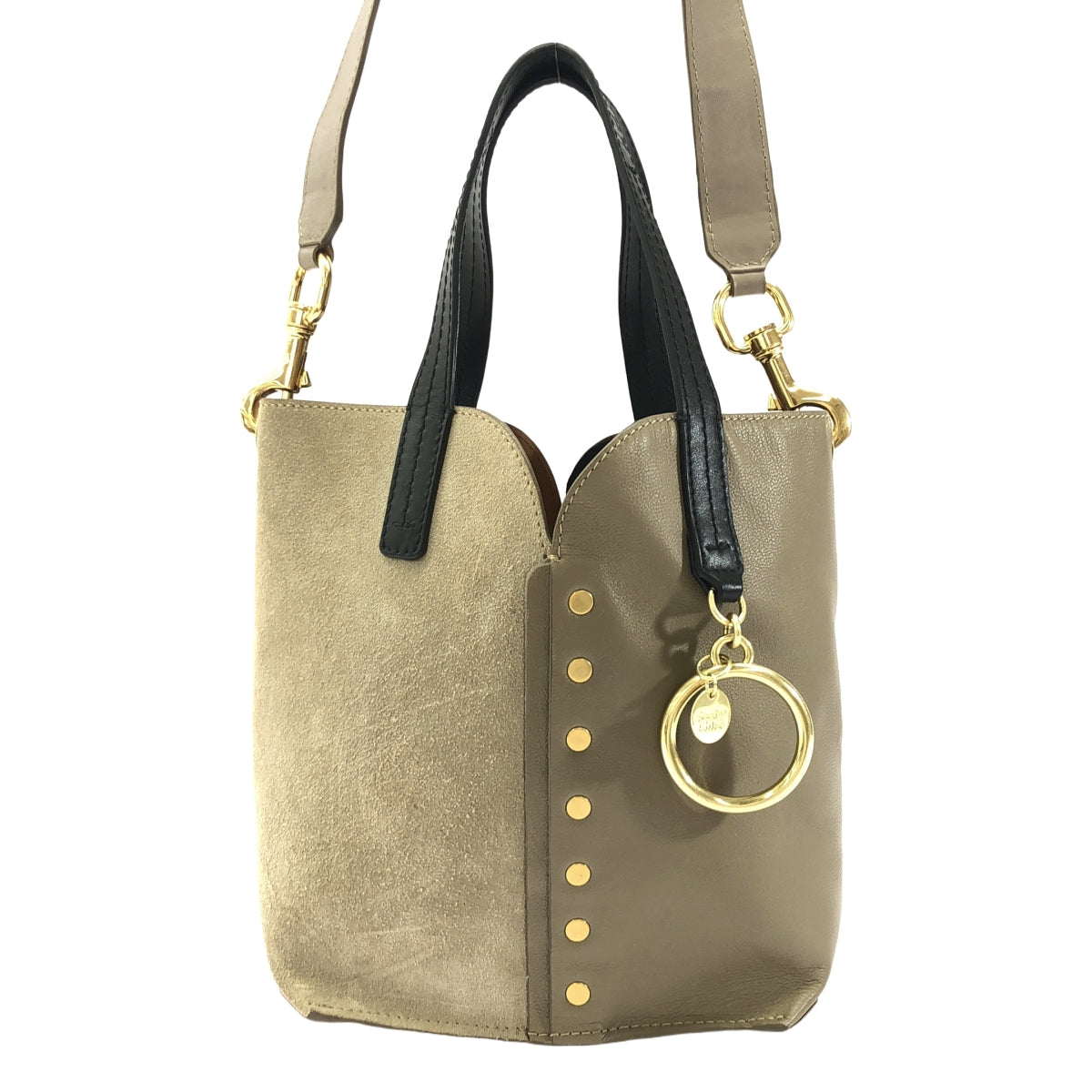 SEE BY CHLOE / シーバイクロエ | GAIA バイカラー 2WAY レザー ハンドバッグ | ベージュ / グレージュ / ゴールド | レディース