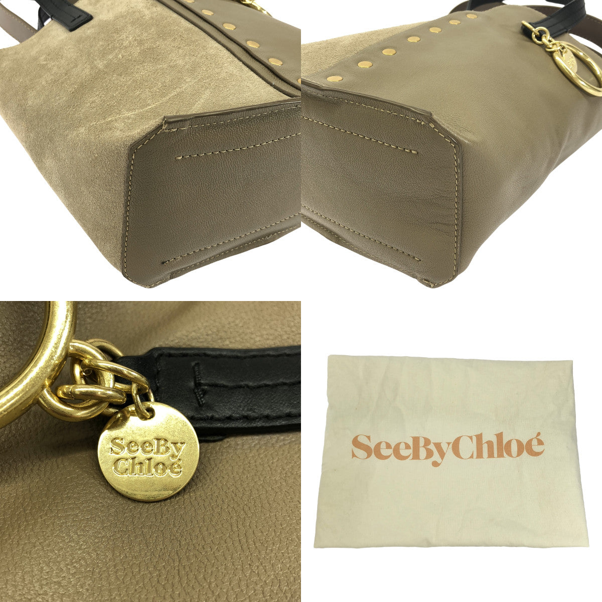 SEE BY CHLOE / シーバイクロエ | GAIA バイカラー 2WAY レザー ハンドバッグ | ベージュ / グレージュ / ゴールド | レディース