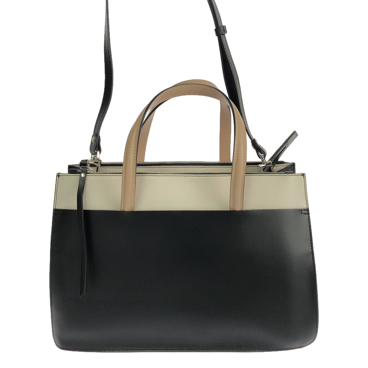 【미품】 GIANNI CHIARINI / 쟌니 캐리니 | EMPIRE 엠파이어 2Way 가죽 트라이 컬러 숄더 토트 백 | 블랙 / 화이트 / 베이지 | 여성