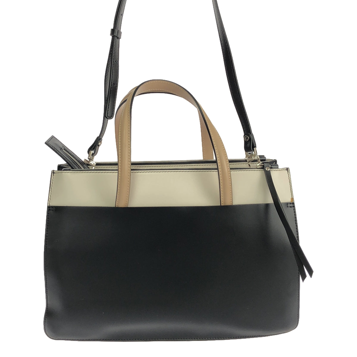 【미품】 GIANNI CHIARINI / 쟌니 캐리니 | EMPIRE 엠파이어 2Way 가죽 트라이 컬러 숄더 토트 백 | 블랙 / 화이트 / 베이지 | 여성