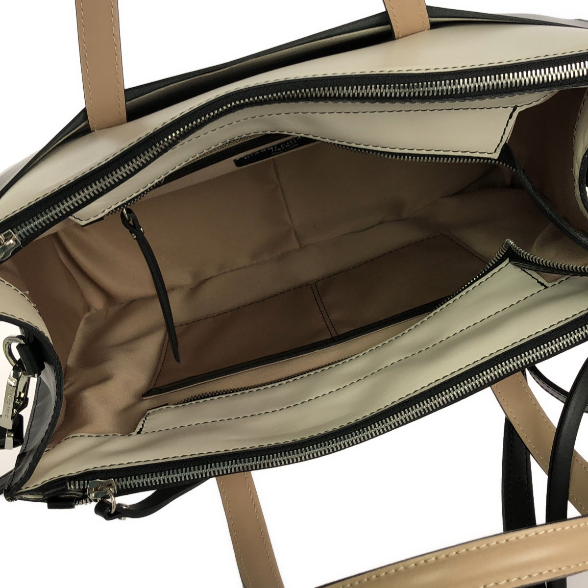 【미품】 GIANNI CHIARINI / 쟌니 캐리니 | EMPIRE 엠파이어 2Way 가죽 트라이 컬러 숄더 토트 백 | 블랙 / 화이트 / 베이지 | 여성