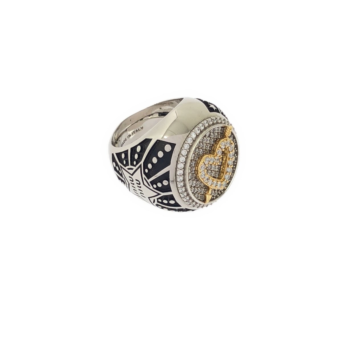 【美品】  miu miu / ミュウミュウ | Pave Bandling  Crystal パヴェ バンド リング | シルバー/ブラック/ゴールド | レディース