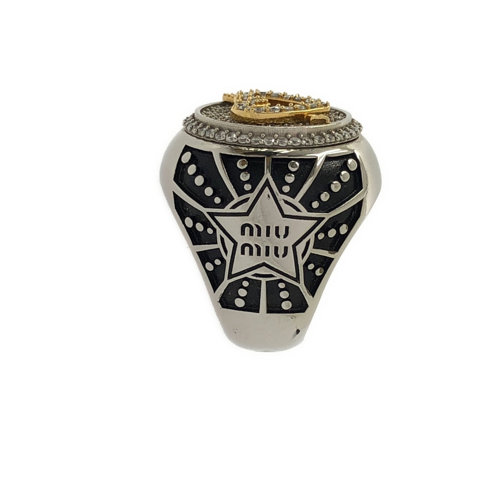 【美品】  miu miu / ミュウミュウ | Pave Bandling  Crystal パヴェ バンド リング | シルバー/ブラック/ゴールド | レディース