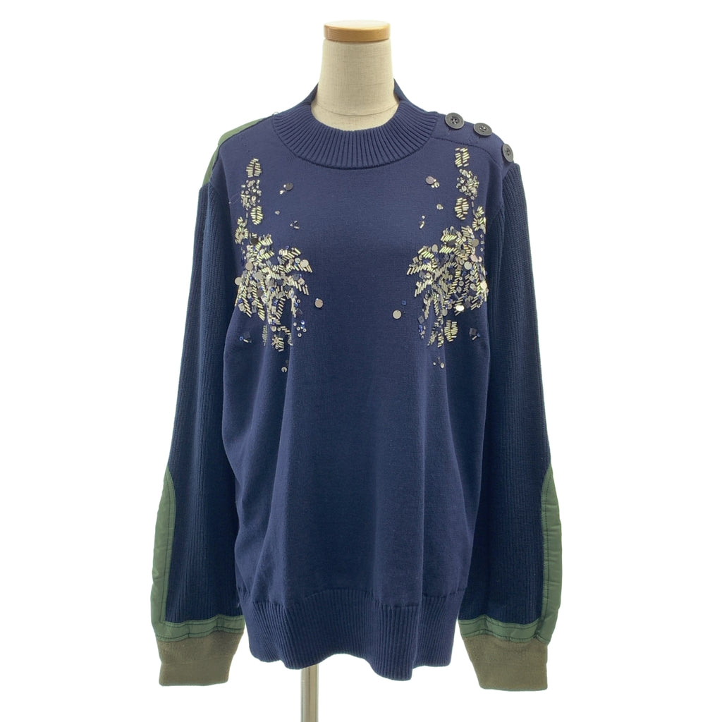 sacai | 混紡針織毛衣，飾有珠寶點綴、側開衩和 MA-1 對接圖案