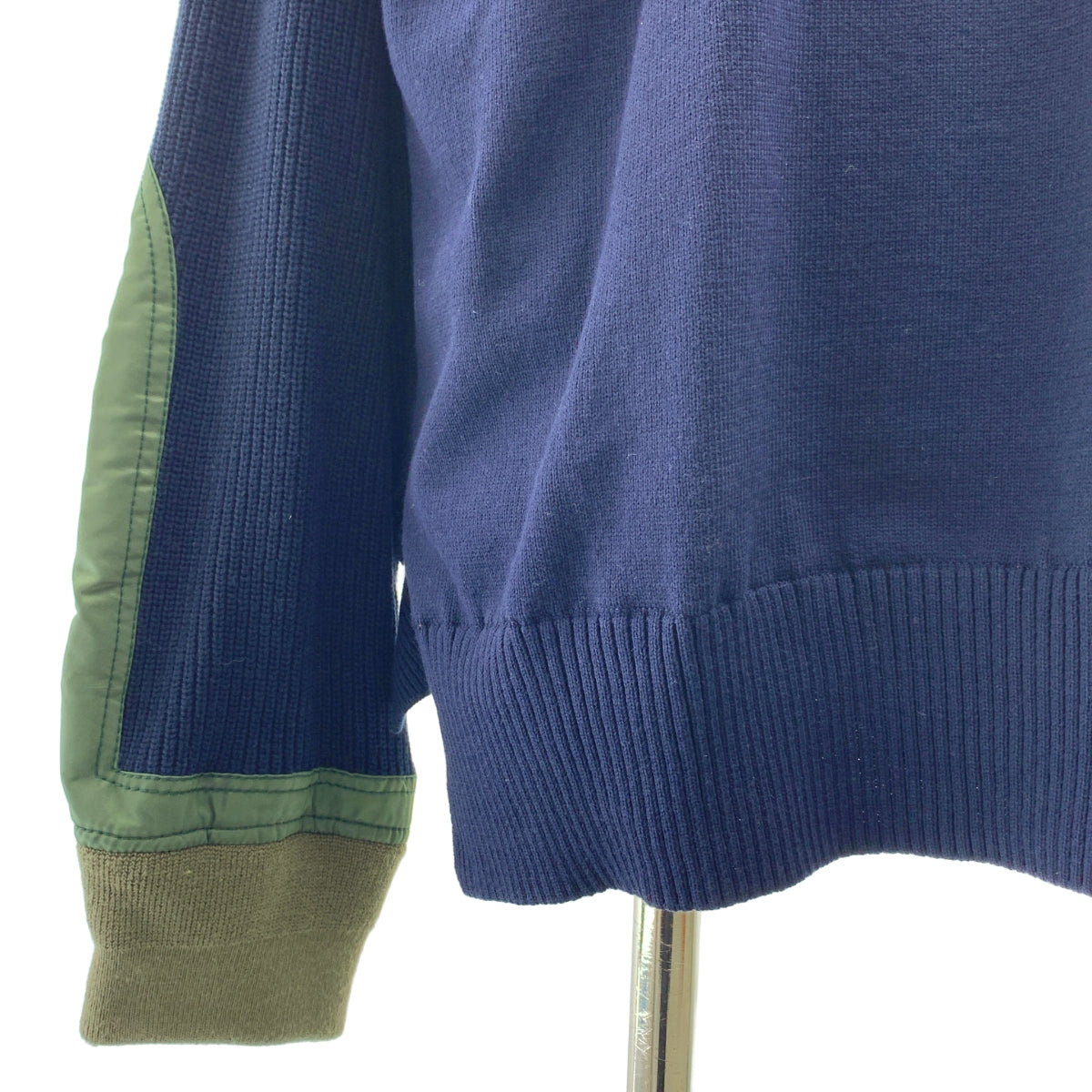 sacai / サカイ | 異素材 切替 ビジュー装飾 サイドスリット MA-1  ドッキング ニット セーター |