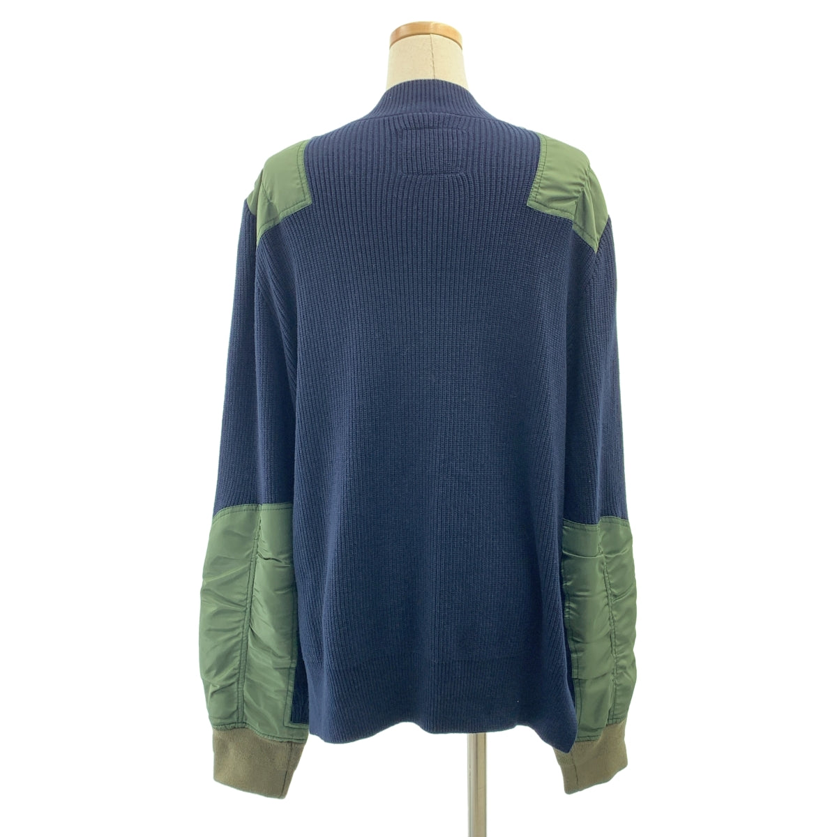 sacai / サカイ | 異素材 切替 ビジュー装飾 サイドスリット MA-1  ドッキング ニット セーター |