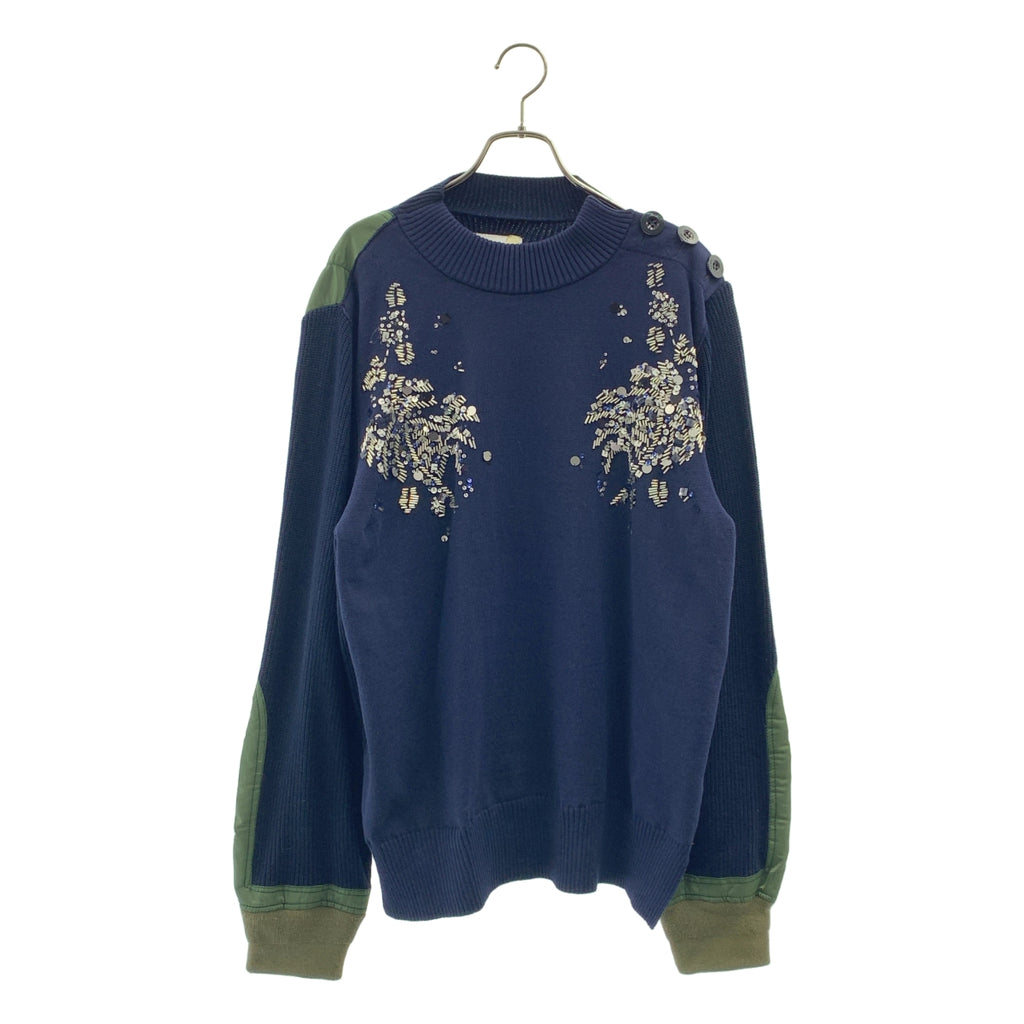 sacai | 混紡針織毛衣，飾有珠寶點綴、側開衩和 MA-1 對接圖案