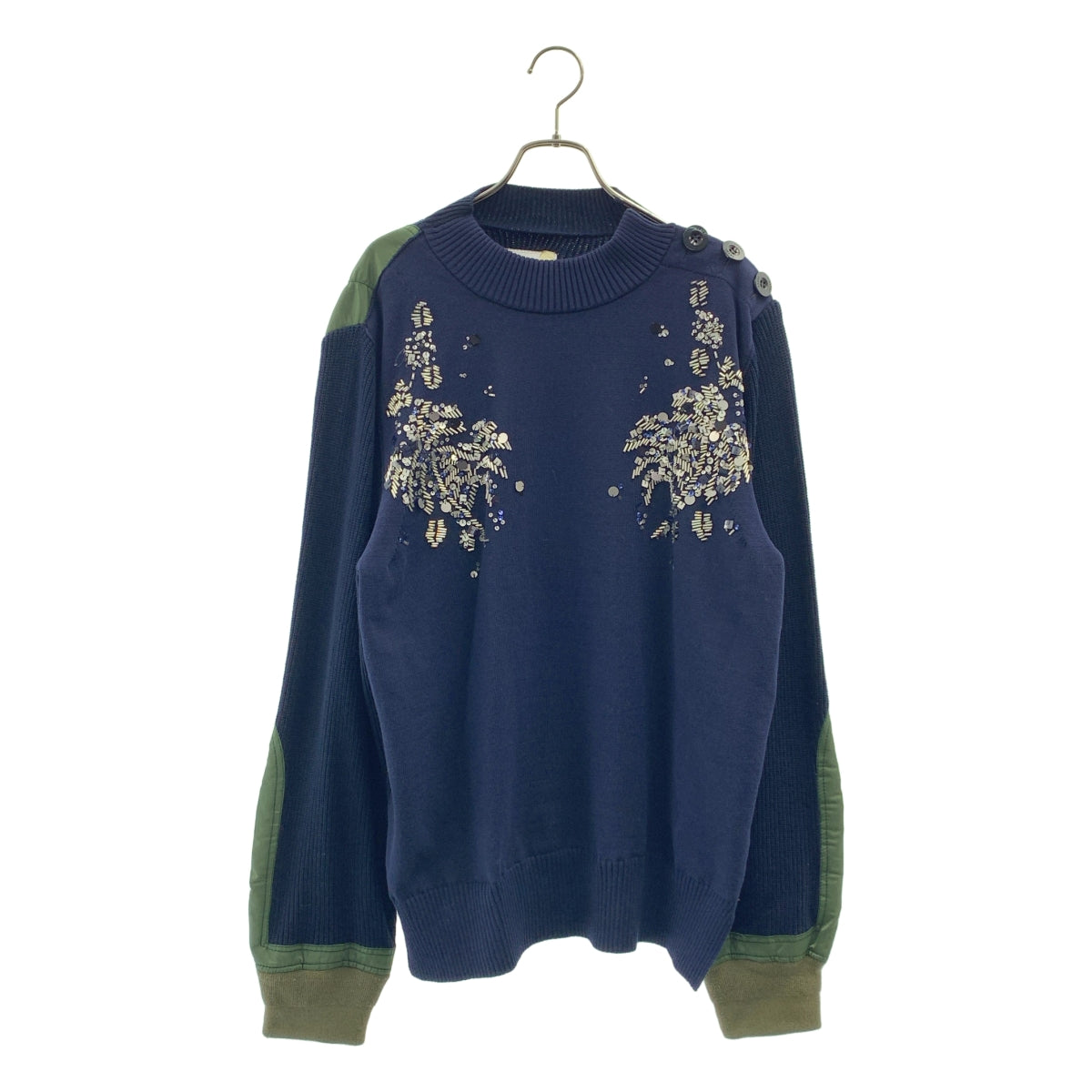 sacai | 混紡針織毛衣，飾有珠寶點綴、側開衩和 MA-1 對接圖案