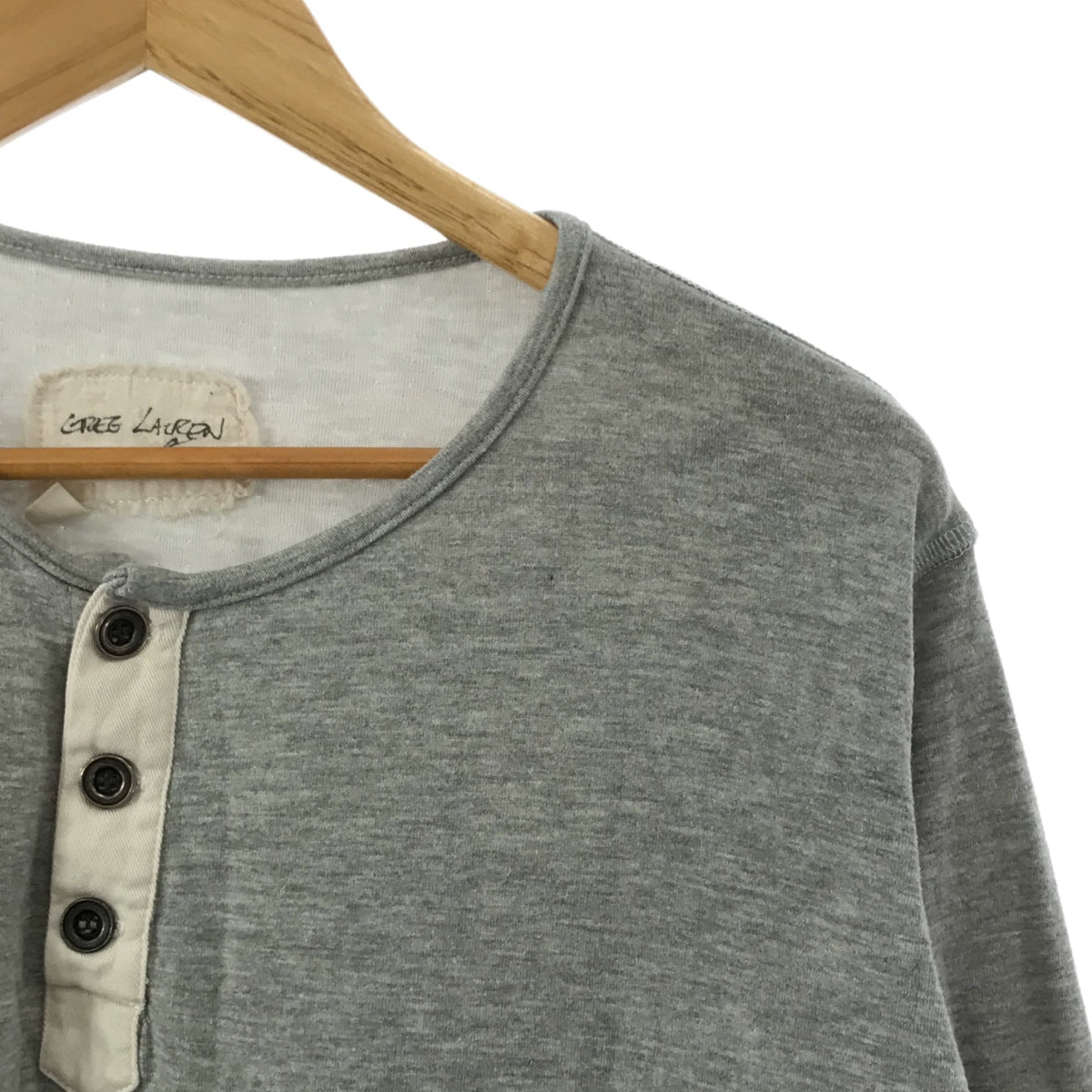 GREG LAUREN | GREY KNIT HENLEY | Henley neck over-cut and sewn | 1 | Grey | Men's