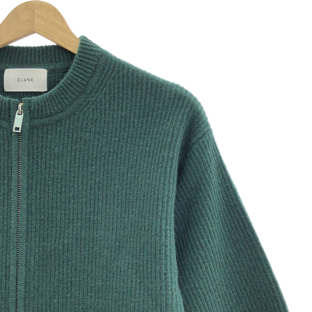【美品】  CLANE / クラネ | ZIP RIB KNIT TOPS / ジップ リブ ニット トップス ジャケット | 1 | グリーン | レディース