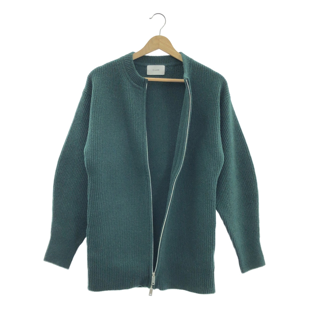 【美品】  CLANE / クラネ | ZIP RIB KNIT TOPS / ジップ リブ ニット トップス ジャケット | 1 | グリーン | レディース