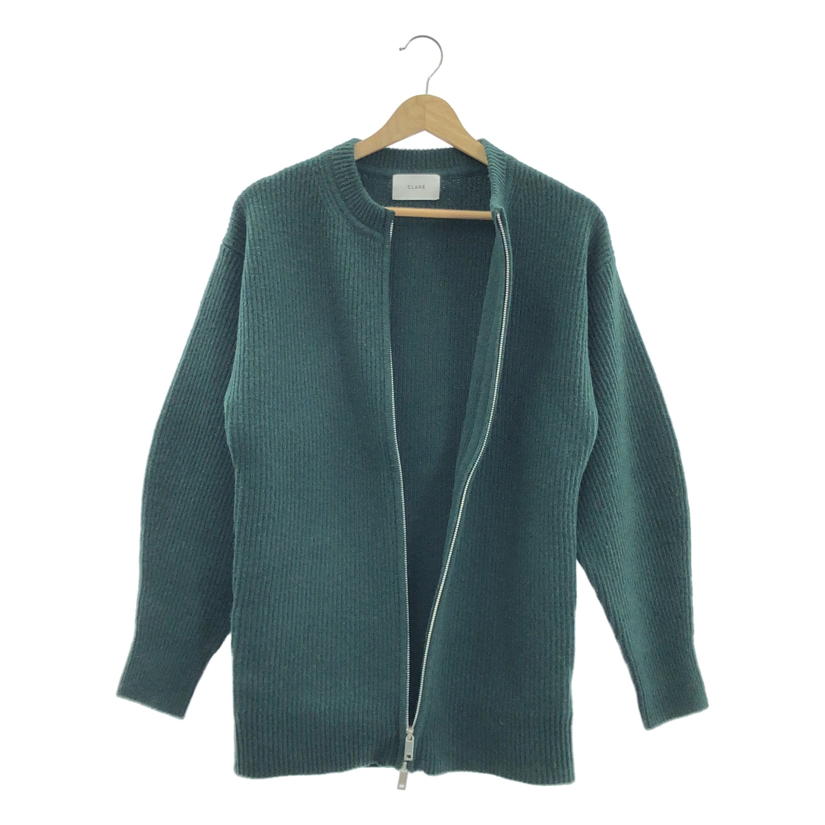 【美品】  CLANE / クラネ | ZIP RIB KNIT TOPS / ジップ リブ ニット トップス ジャケット | 1 | グリーン | レディース