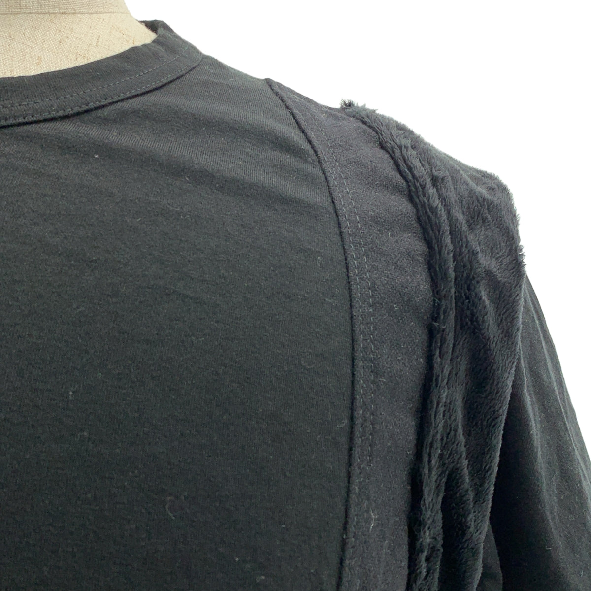 COMME des GARCONS HOMME PLUS / コムデギャルソンオムプリュス | 2018SS | スパンコール 装飾 ファー切替 レースアップ カットソー Tシャツ | L | メンズ