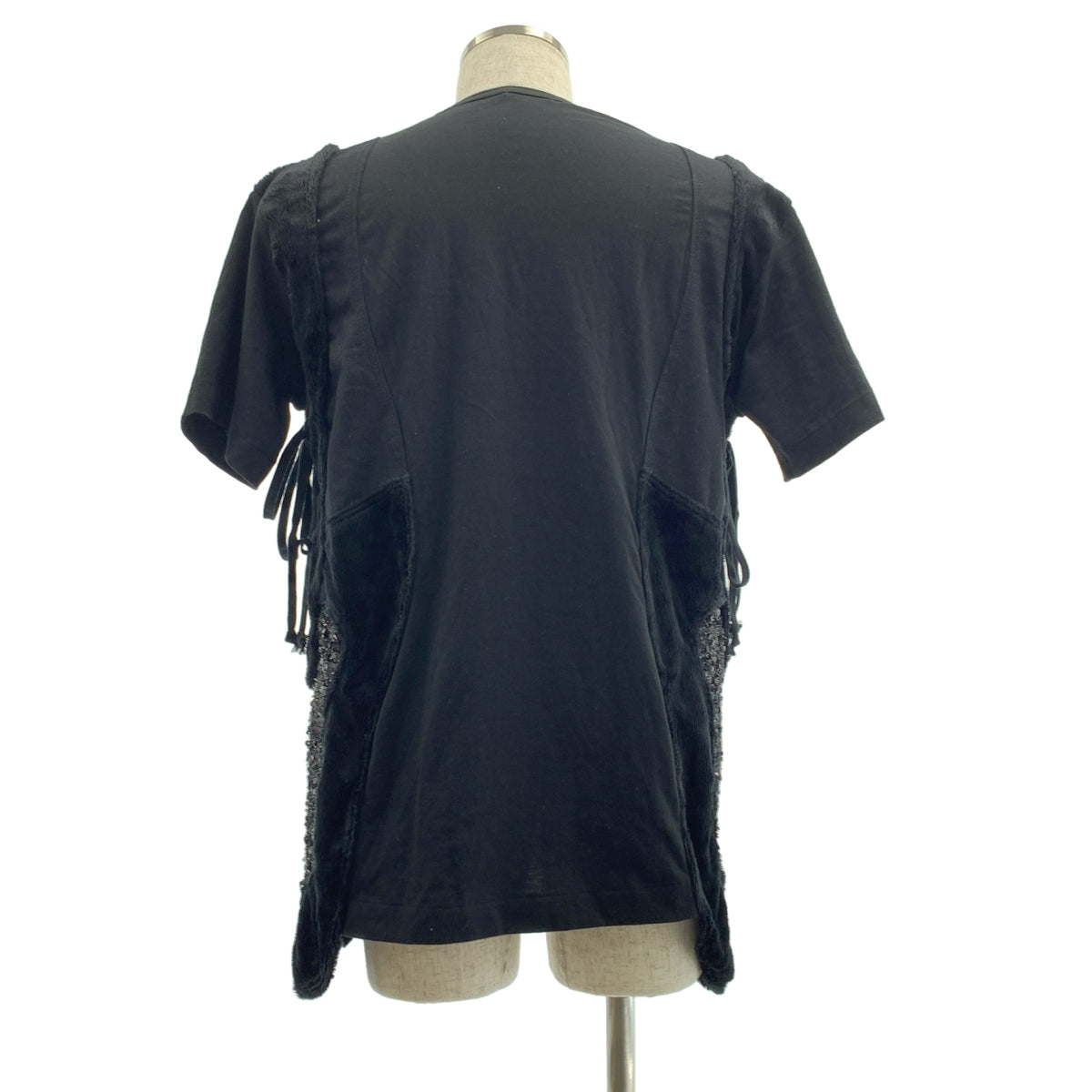 COMME des GARCONS HOMME PLUS / コムデギャルソンオムプリュス | 2018SS | スパンコール 装飾 ファー切替 レースアップ カットソー Tシャツ | L | メンズ