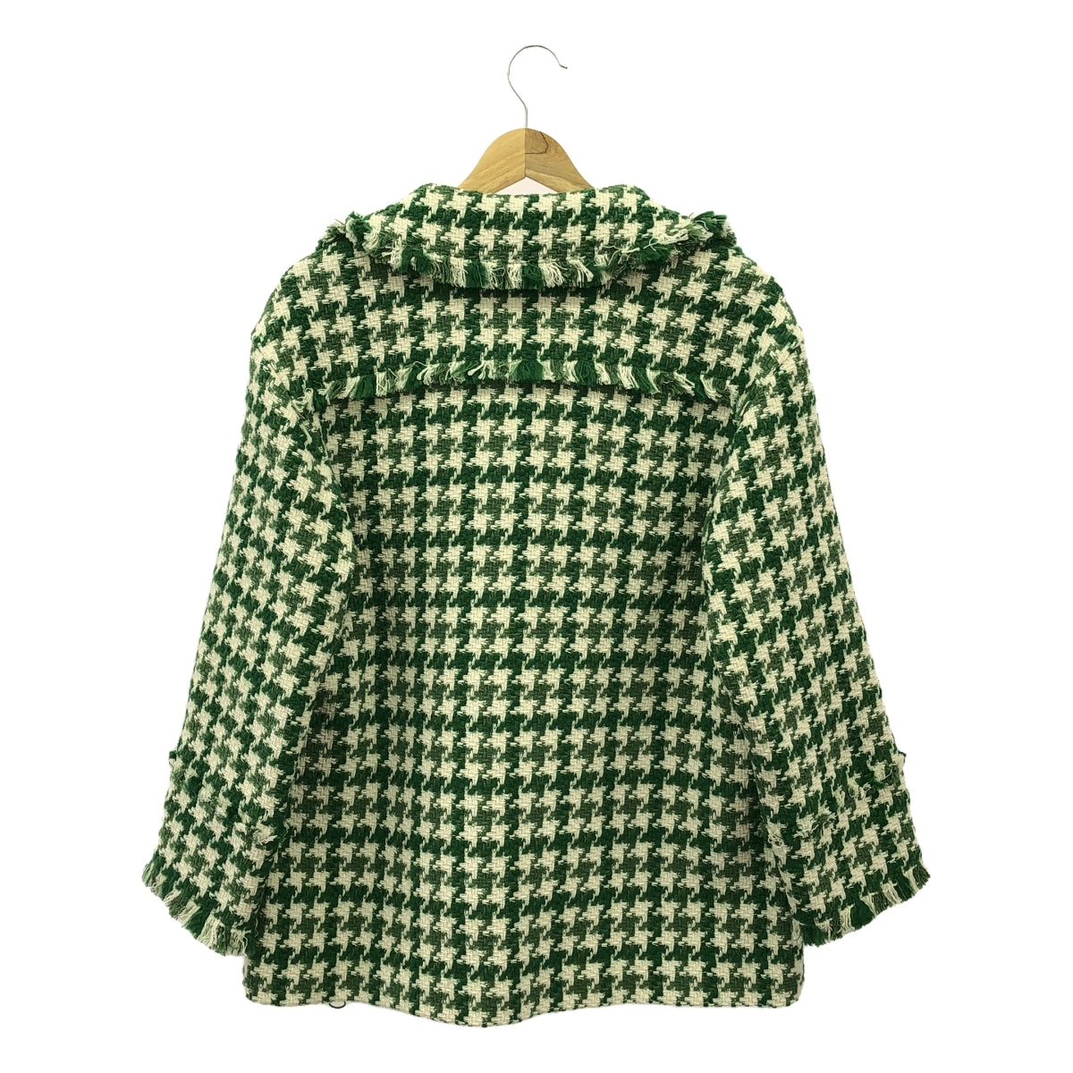 Tomorrowland BALLSEY | 2022AW | Houndstooth Tweed Fringe Jacket / Fully Lined | Size 36 | Green/White | Women's