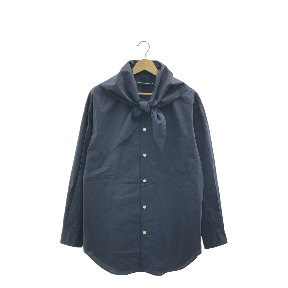 【미품】 nicholson &amp; nicholson / 니콜슨 앤 니콜슨 | UNISON-POPLIN / 스톨 첨부 오버 셔츠 블라우스 | 38 | 네이비 | 여성