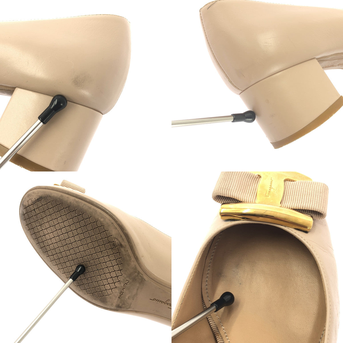 Salvatore Ferragamo / サルヴァトーレフェラガモ | リボンプレート レザー パンプス | 5.5 | ベージュ / ゴールド | レディース