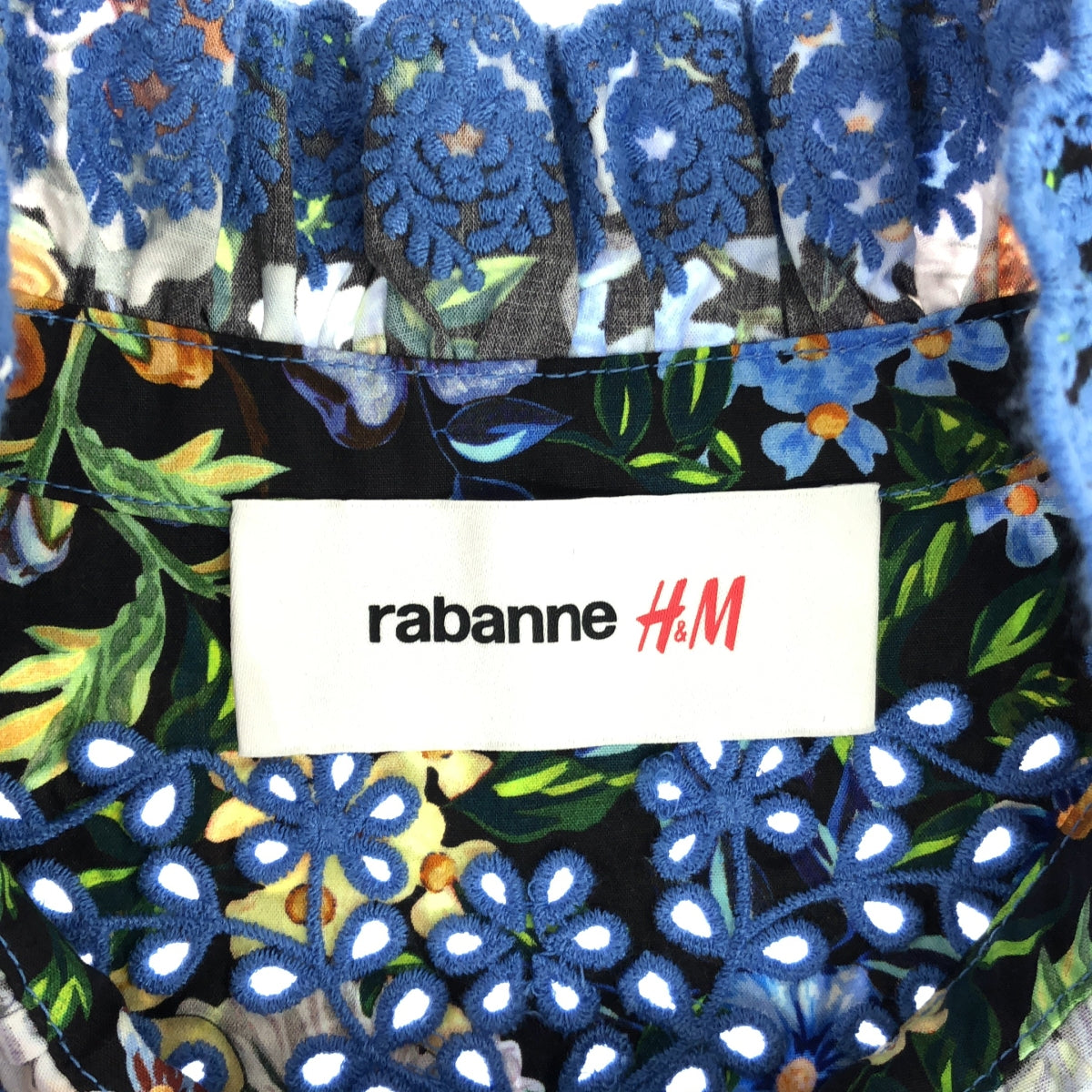 [Beautiful Condition] Rabanne | × H&amp;M Patterned Poplin Ruffle Collar Cutwork Flower All-Over Print Shirt Blouse | XS | Multicolor | Women's