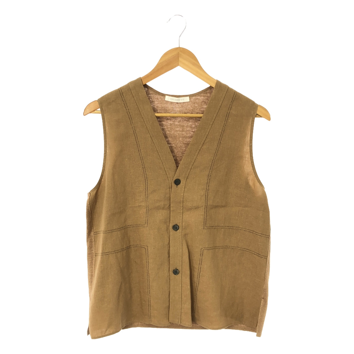 GALERIE VIE | 2023SS | Ribbed combination French linen V-neck gilet vest | F | Women's