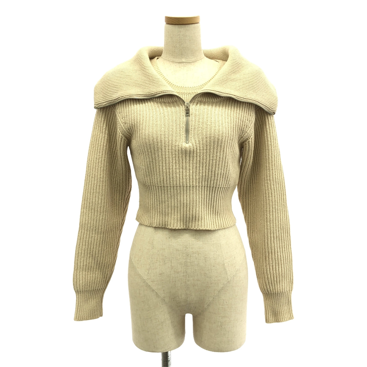 JACQUEMUS / ジャックムス | ハーフジップ クロップド ニット | S | ベージュ | レディース