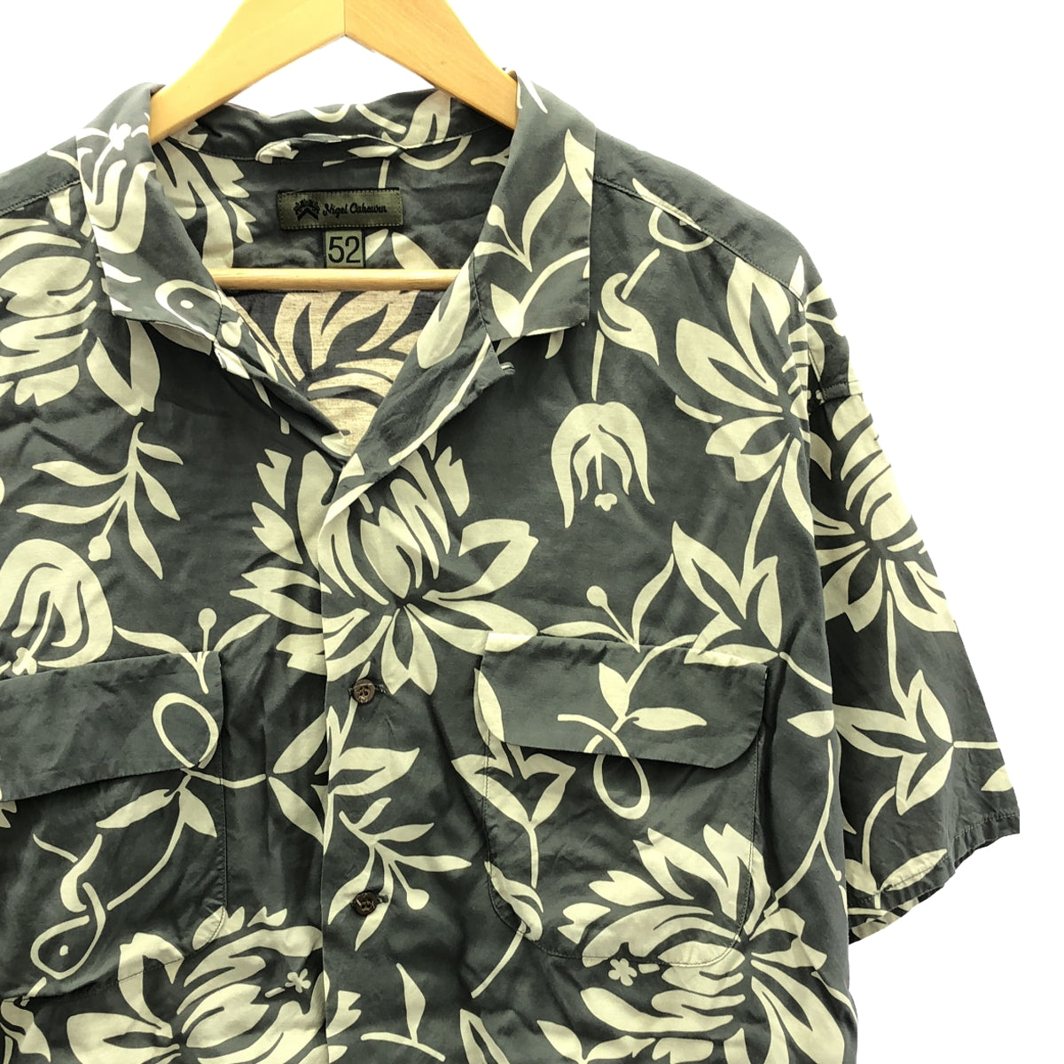 【美品】  NIGEL CABOURN / ナイジェルケーボン | ALOHA SHIRT / レーヨン 総柄 オープンカラー アロハシャツ | 52 | グレー系 | メンズ