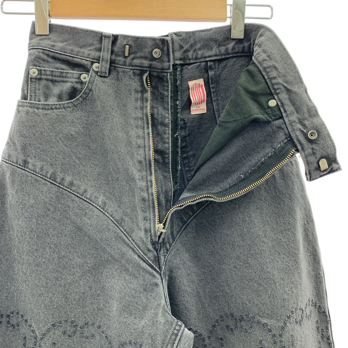 【美品】  FETICO / フェティコ | LASER-CUT WIDE JEANS / レーザー加工 バックレースアップ ブラックデニム パンツ | 1 | チャコール系 | レディース