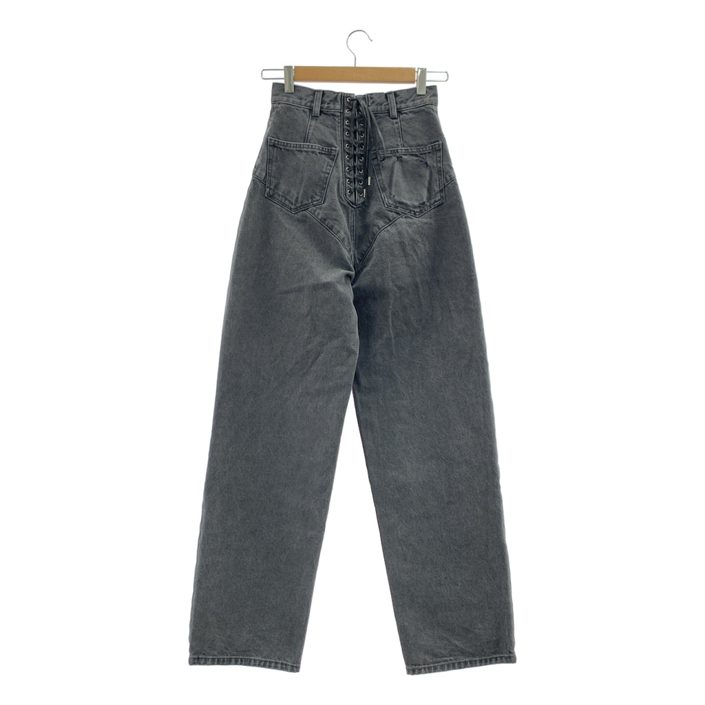 【美品】  FETICO / フェティコ | LASER-CUT WIDE JEANS / レーザー加工 バックレースアップ ブラックデニム パンツ | 1 | チャコール系 | レディース