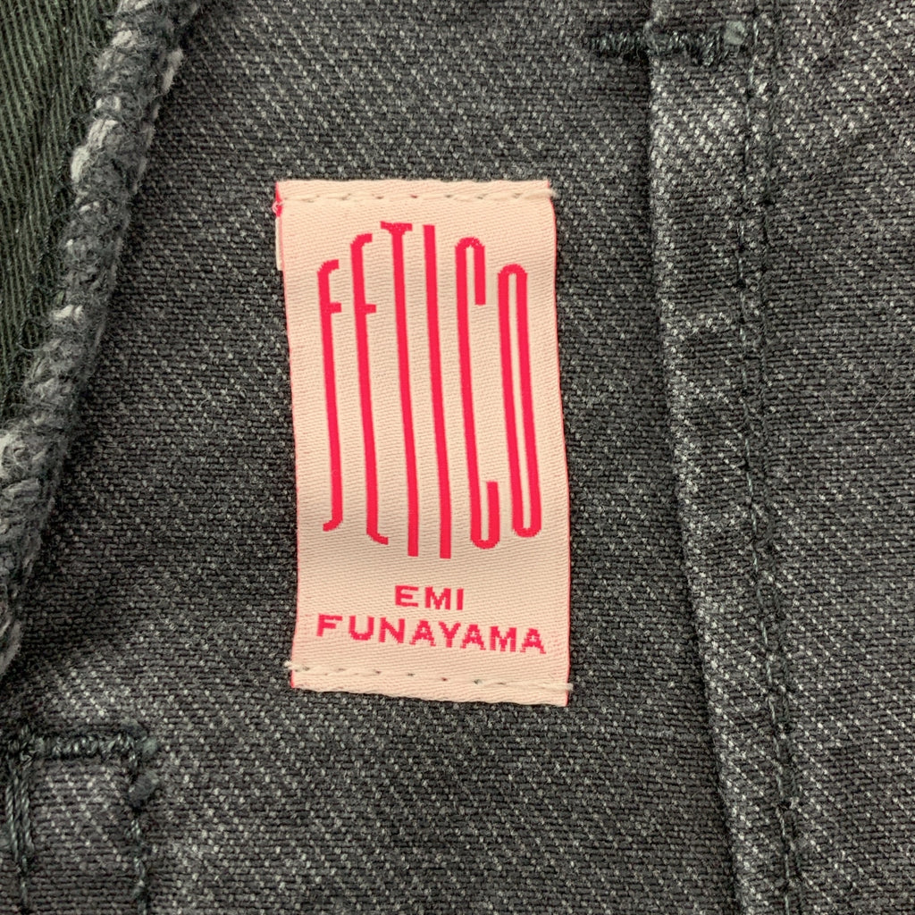 【美品】  FETICO / フェティコ | LASER-CUT WIDE JEANS / レーザー加工 バックレースアップ ブラックデニム パンツ | 1 | チャコール系 | レディース