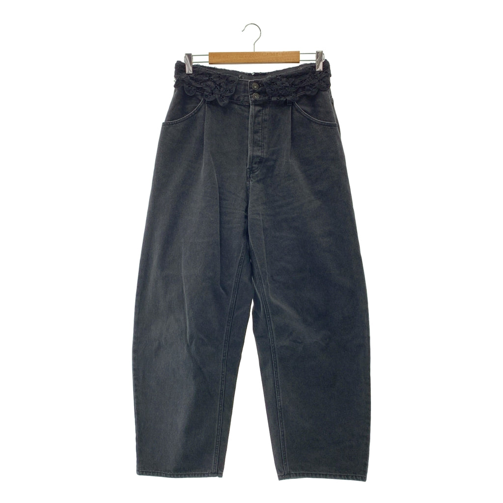 MUVEIL / 뮤베일 | × Dickies / 디키즈 레이스 장식 블랙 데님 와이드 팬츠 | 40 |