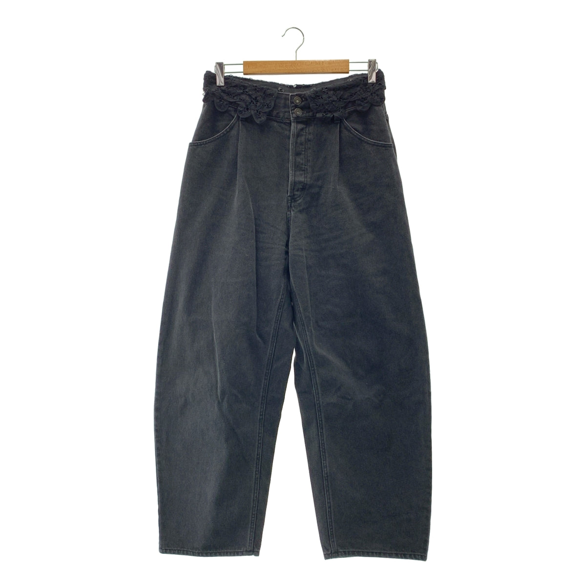 MUVEIL / 뮤베일 | × Dickies / 디키즈 레이스 장식 블랙 데님 와이드 팬츠 | 40 |