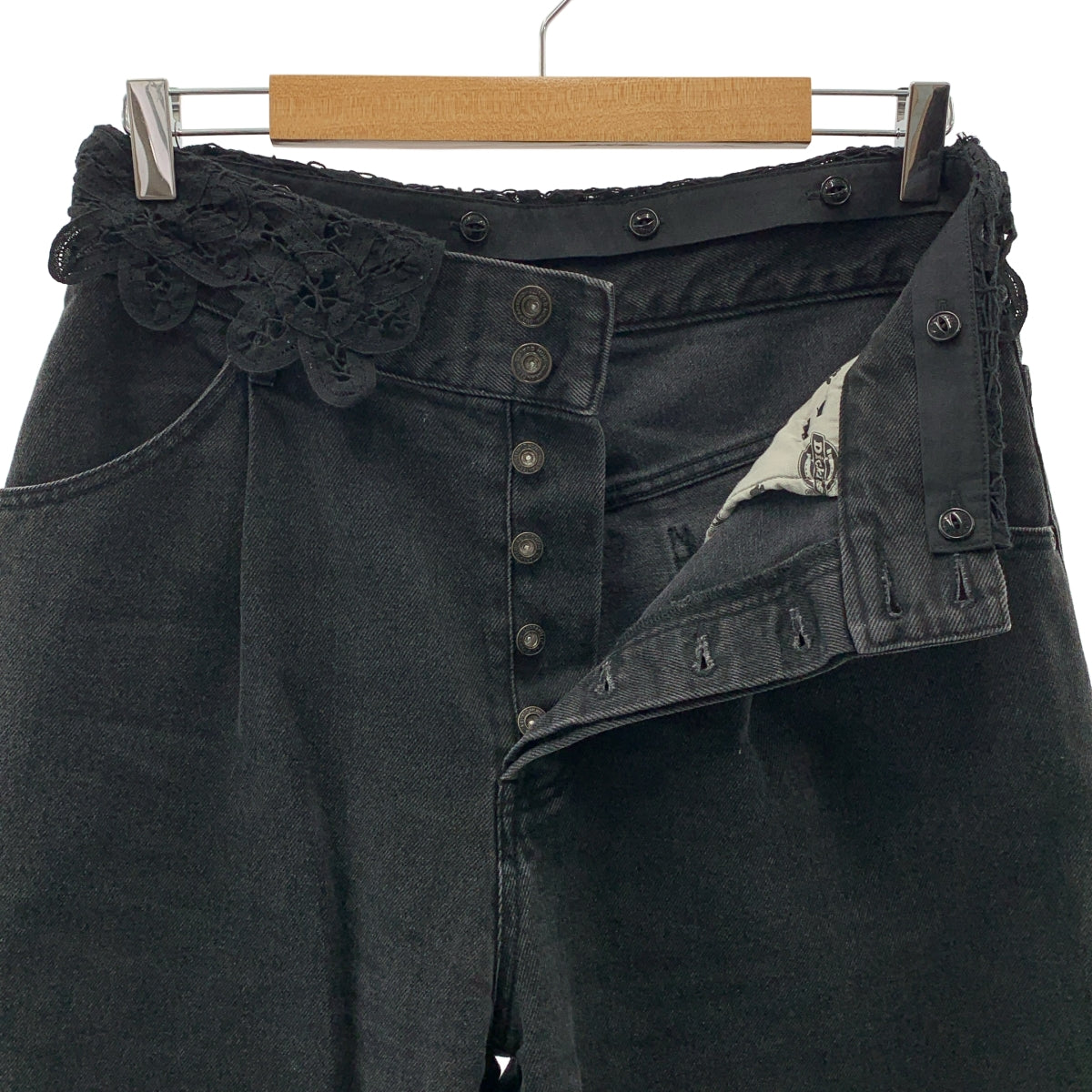 MUVEIL / 뮤베일 | × Dickies / 디키즈 레이스 장식 블랙 데님 와이드 팬츠 | 40 |
