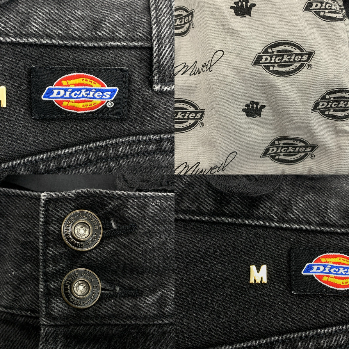 MUVEIL / 뮤베일 | × Dickies / 디키즈 레이스 장식 블랙 데님 와이드 팬츠 | 40 |