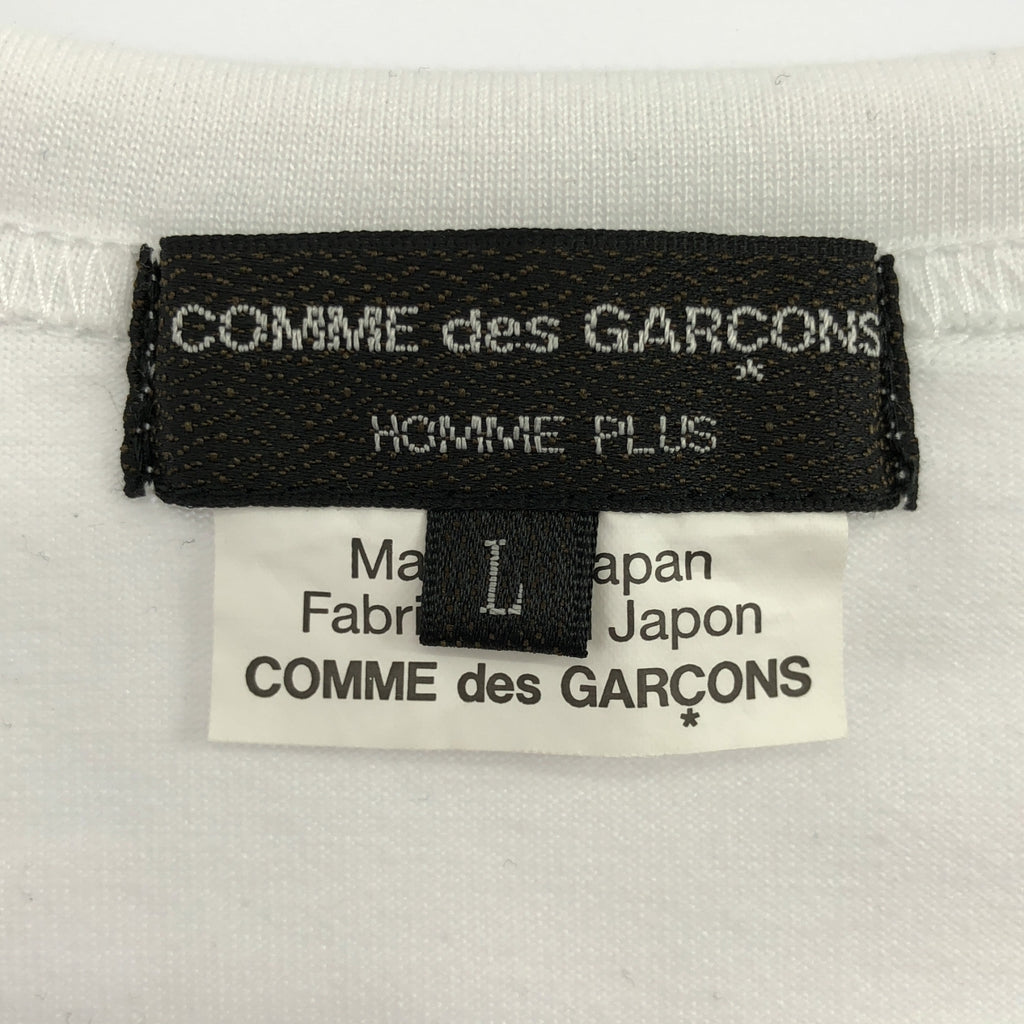 【미품】 COMME des GARCONS HOMME PLUS / 콤데 갤슨 옴플루스 | 2024SS | 폴리 에스테르 로고 프린트 립 패치 롱 컷 톱 | L | 화이트 | 남성