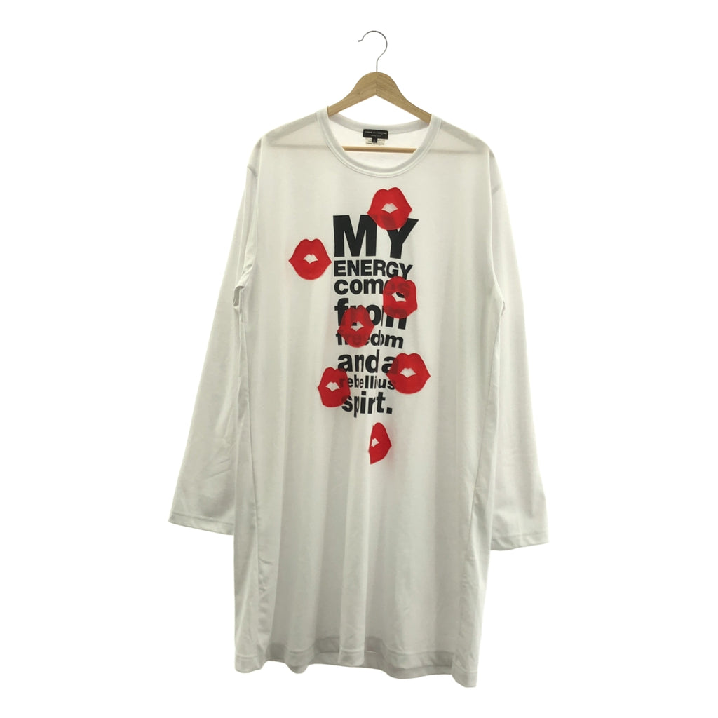 【미품】 COMME des GARCONS HOMME PLUS / 콤데 갤슨 옴플루스 | 2024SS | 폴리 에스테르 로고 프린트 립 패치 롱 컷 톱 | L | 화이트 | 남성