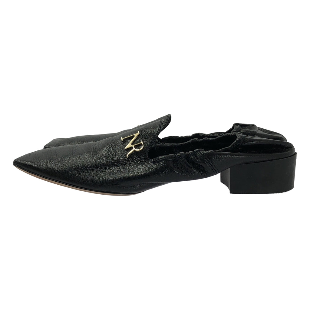 【美品】  NINA RICCI / ニナリッチ | レザー ロゴ スクエアトゥ フラット バレエシューズ | 37 1/2 | ブラック | レディース