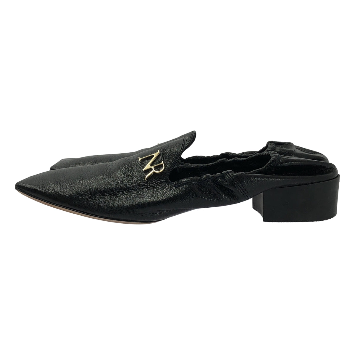 【美品】  NINA RICCI / ニナリッチ | レザー ロゴ スクエアトゥ フラット バレエシューズ | 37 1/2 | ブラック | レディース