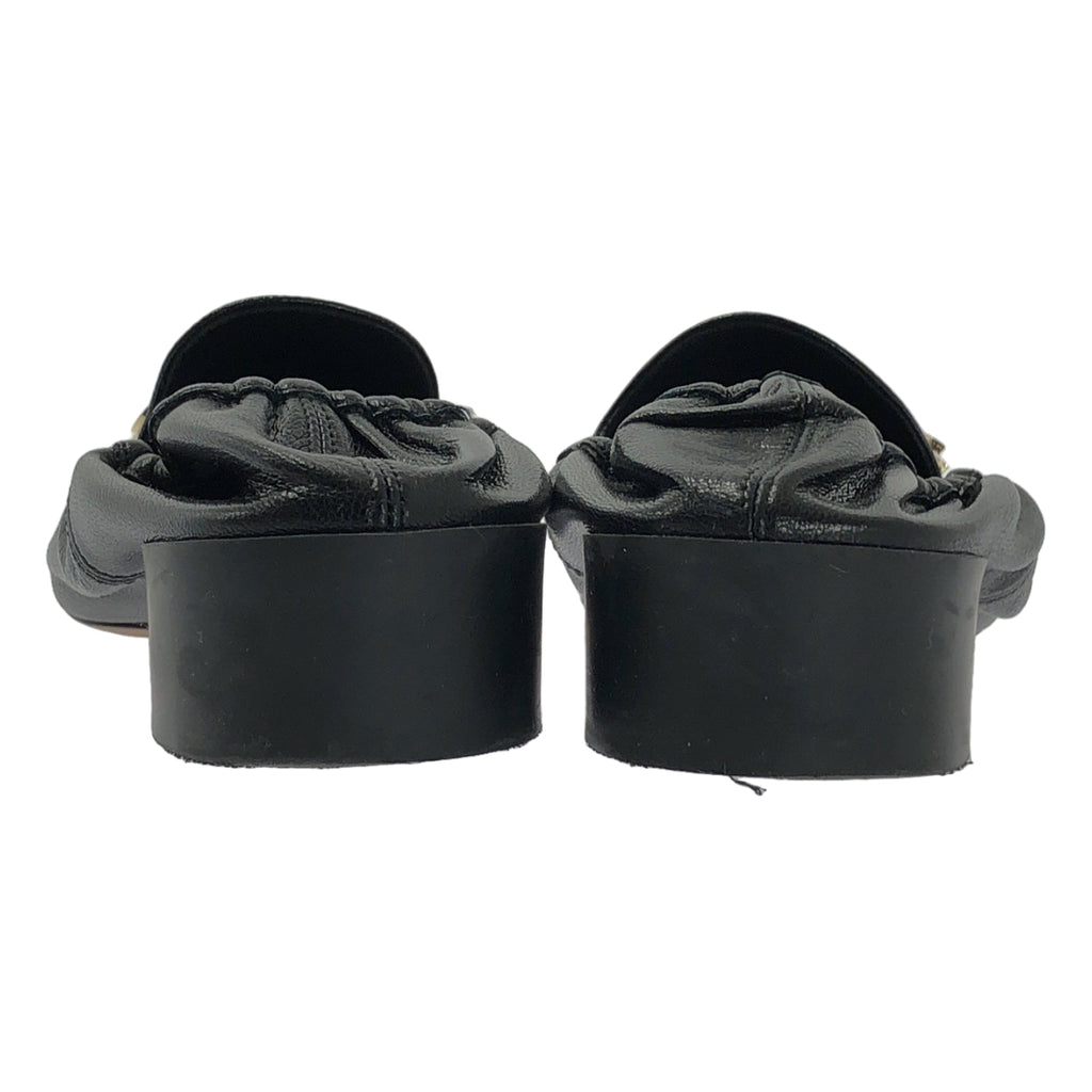 【美品】  NINA RICCI / ニナリッチ | レザー ロゴ スクエアトゥ フラット バレエシューズ | 37 1/2 | ブラック | レディース