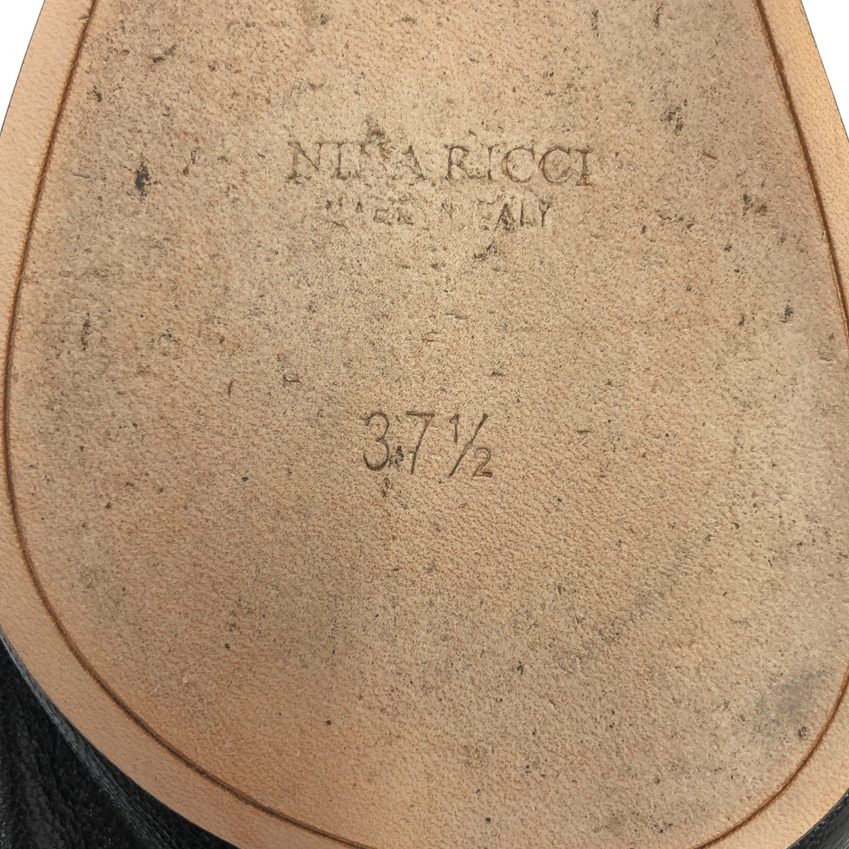【美品】  NINA RICCI / ニナリッチ | レザー ロゴ スクエアトゥ フラット バレエシューズ | 37 1/2 | ブラック | レディース