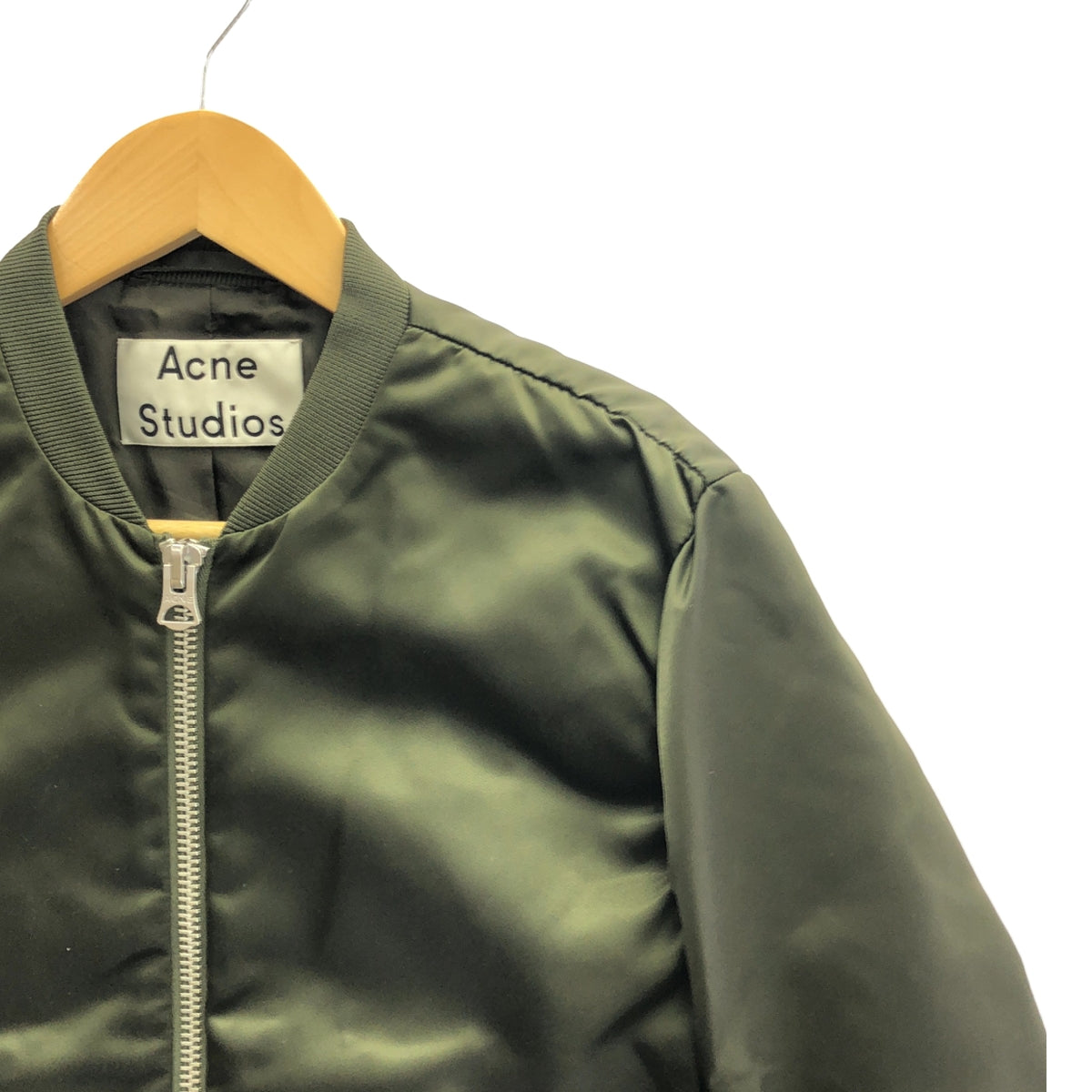 Acne Studios / 여드름 스튜디오 | ENCORE SHINE 나일론 봄버 재킷 | 34 | 다크 그린 | 여성