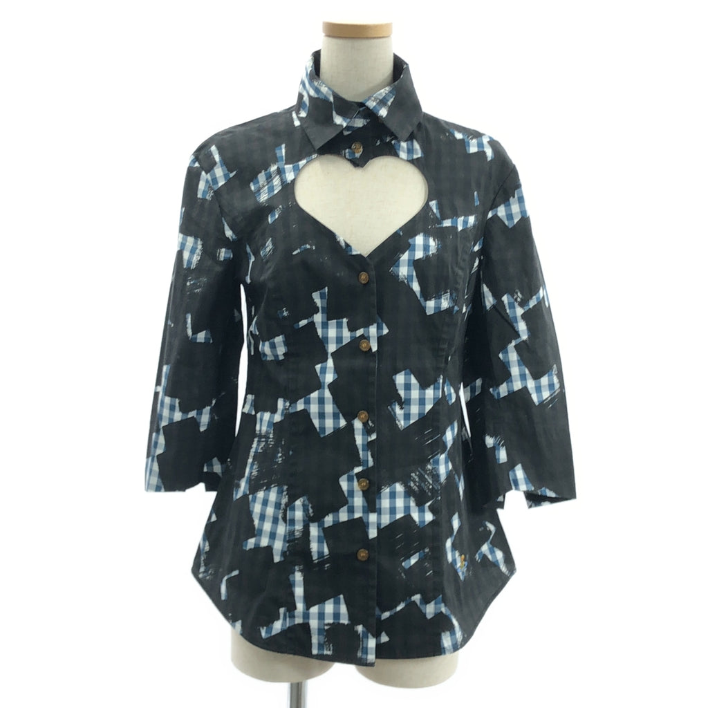 【美品】  VIVIENNE WESTWOOD RED LABEL / ヴィヴィアンウエストウッドレッドレーベル | Plaid Love Shirt チェック オーバープリント ラブシャツ | 38 | ブラック / ブルー / ホワイト | レディース