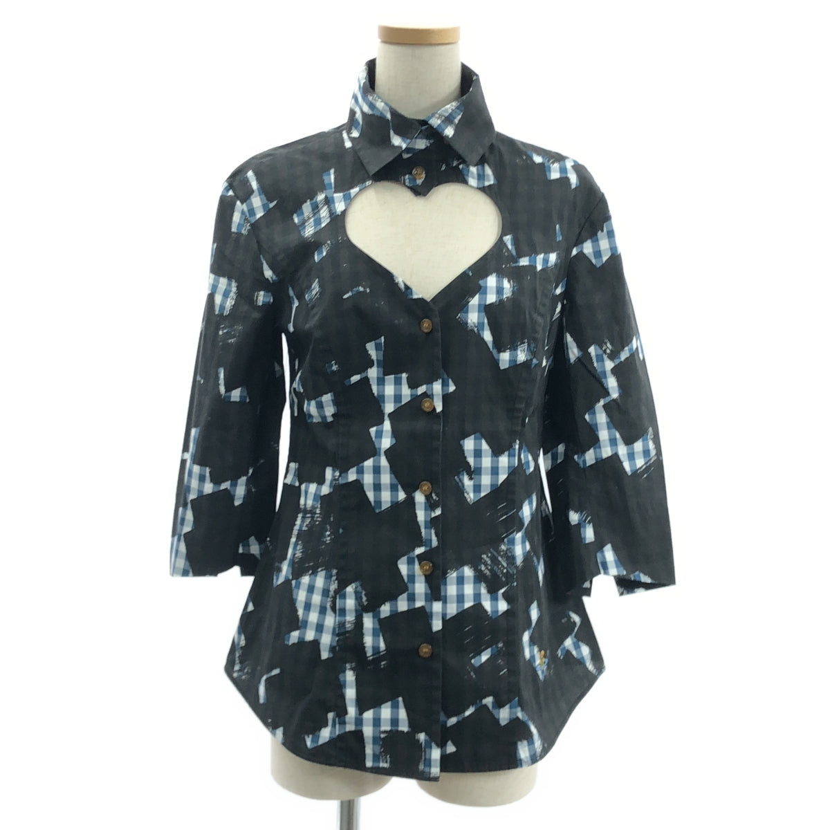 [狀況極佳] VIVIENNE WESTWOOD RED LABEL 格紋愛心襯衫 | 尺寸 38 | 黑色/藍色/白色 | 女款