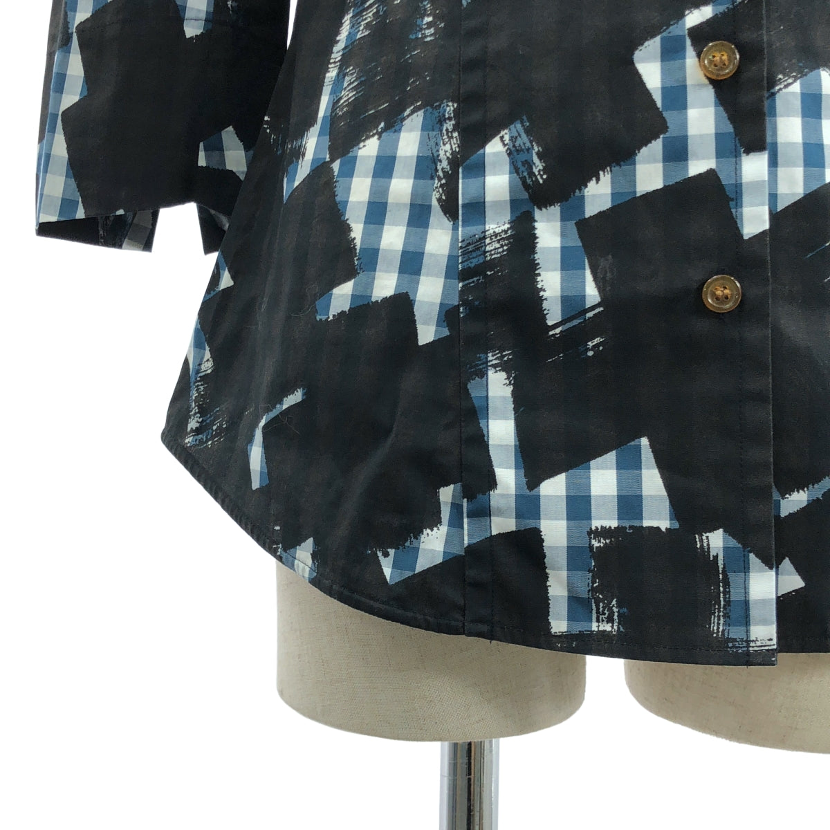【美品】  VIVIENNE WESTWOOD RED LABEL / ヴィヴィアンウエストウッドレッドレーベル | Plaid Love Shirt チェック オーバープリント ラブシャツ | 38 | ブラック / ブルー / ホワイト | レディース