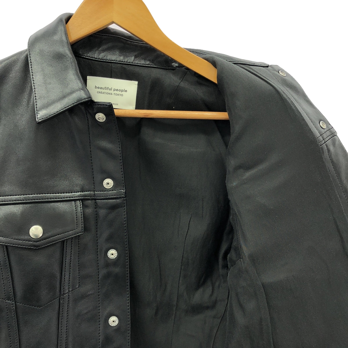 [Beautiful People] Vintage Leather Jean Jacket | Size 160 | Black | Women's