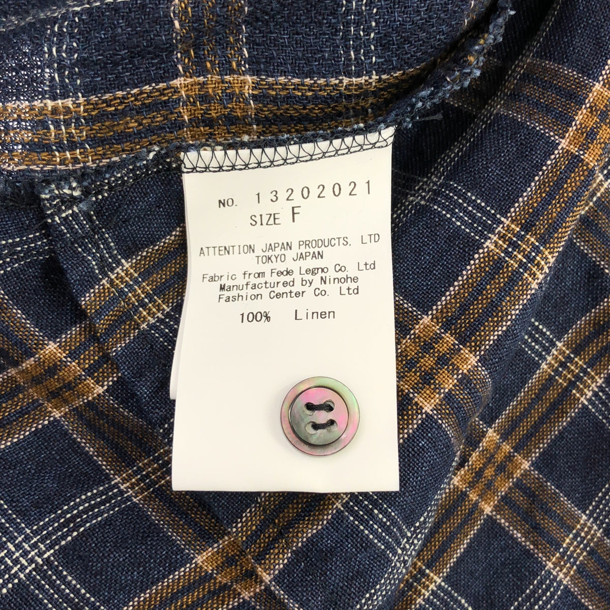 Vlas Blomme | 亞麻格紋後背扣連身裙 | F 碼 | 海軍藍/棕色/白色 | 女款