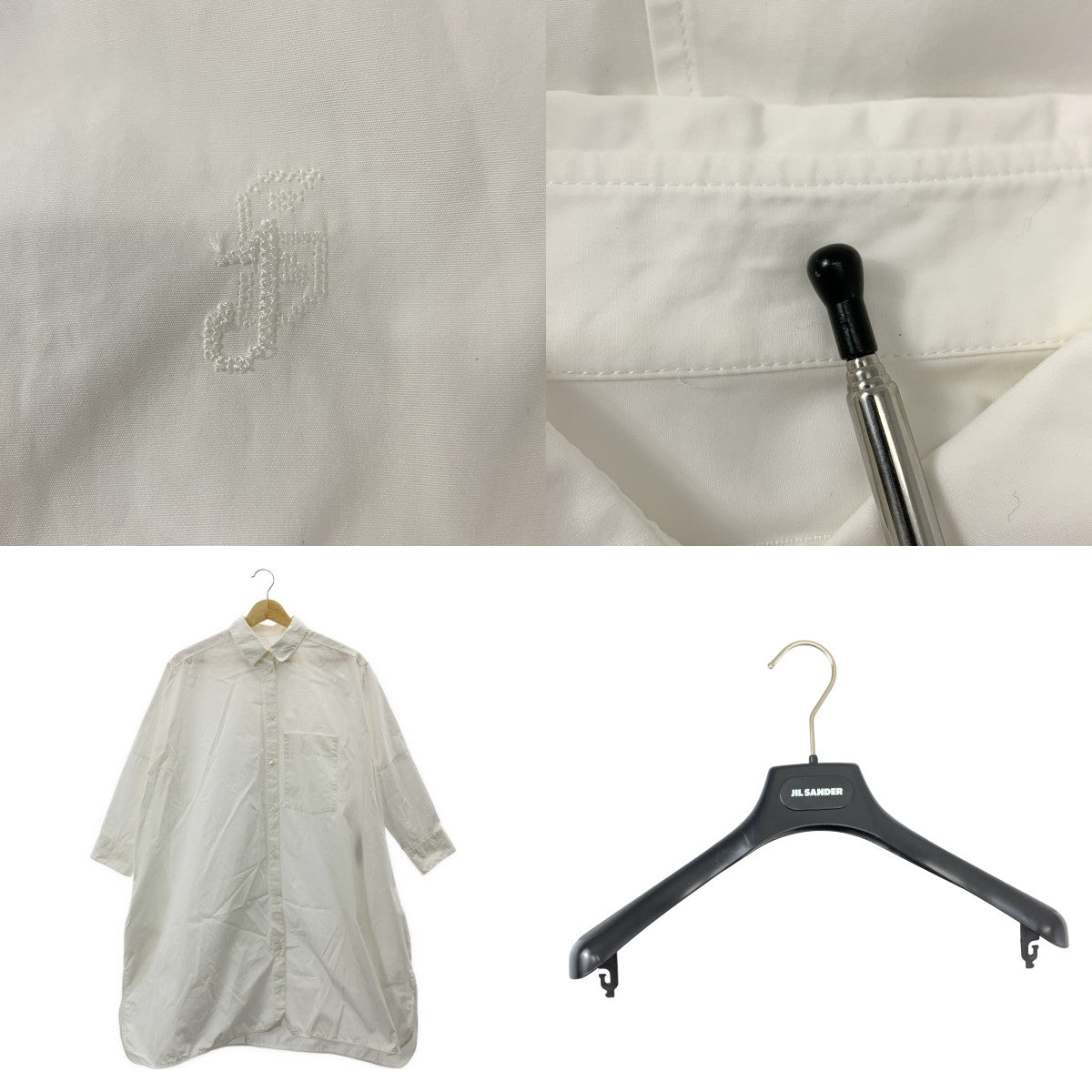 JIL SANDER / ジルサンダー | 2023SS | コットン エンブロイダリーワンポイントロゴ ポケット付き オーバー シャツ ワンピース | 34 | レディース