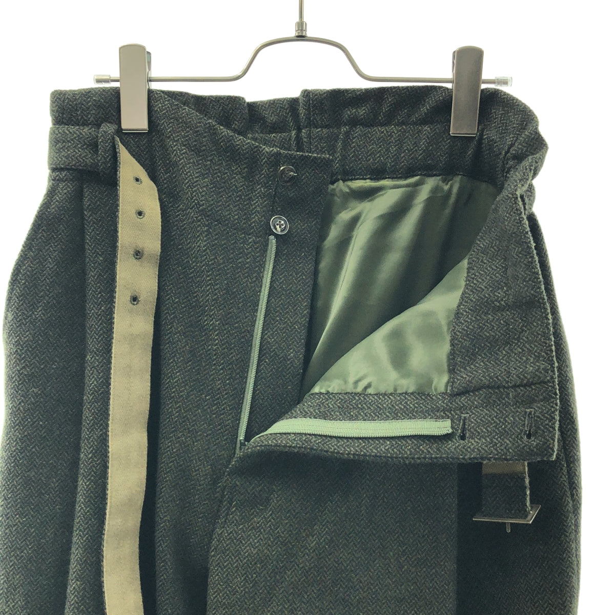 lelill / レリル | ウール ヘリンボーン ベルテッド タック パンツ / 裏地付き | 40 | レディース